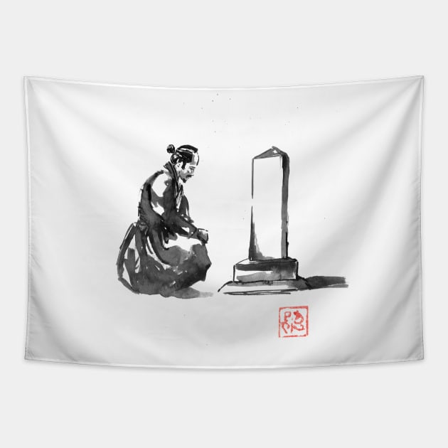 samurai grieving Tapestry by pechane