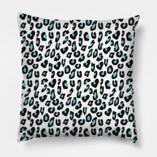 Pastel Aqua Blue Black White Leopard Skin Cheetah Print Pillow