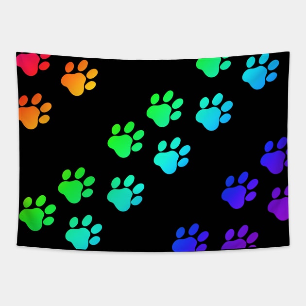 Black rainbow paw prints Tapestry by MelanieJeyakkumar