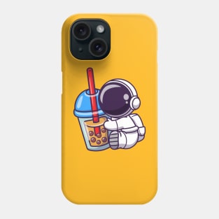 Cute Astronaut Holding Boba Milk Tea Cartoon Phone Case