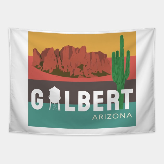 Gilbert Arizona Water Tower Cactus Superstition Mountains Tapestry by Hevding