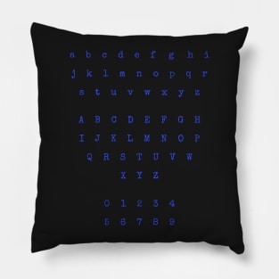Blue Typewriter Letters and Numbers Pillow