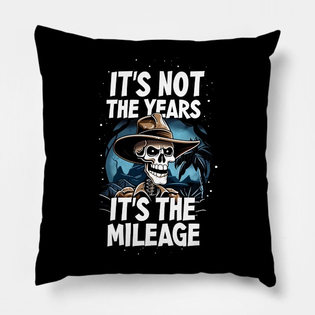 Its Not the Years, Its the Mileage - Skeleton Raider - Halloween - Indy Pillow by Fenay-Designs