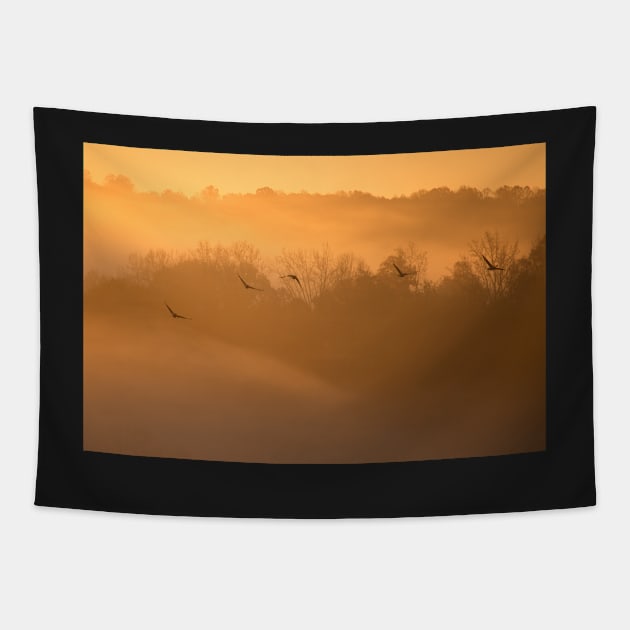 Geese on a Misty Morning Tapestry by SMiddlebrook