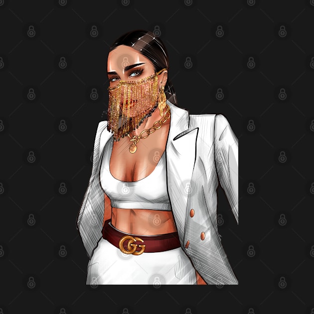 Business African American woman in white jacket and gold mask. by ArctiumStudio