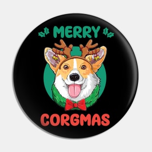 Merry Corgmas Corgi with Raindeer Ears Design Pin