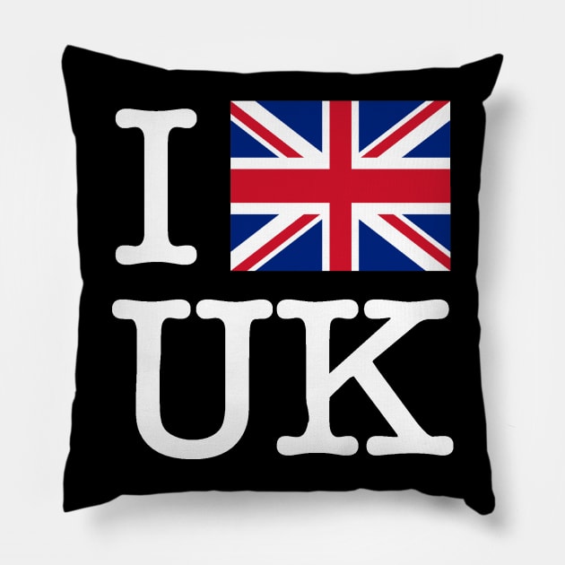 I Union Jack United Kingdom (WhiteLettering) Pillow by KyleHarlow