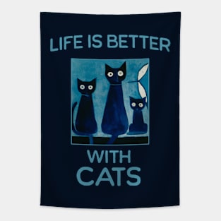 Abstract Life is Better with Cats Tapestry