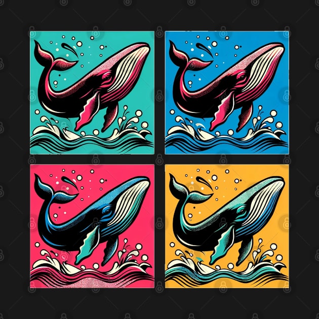 Vibrant Ocean Spectacle: Pop Art Whale Extravaganza by PawPopArt