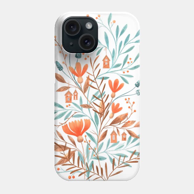 Flowers, leaves and little houses Phone Case by Elena Amo