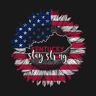 Kentucky Sunflower American Flag Kentucky Stay Strong 4th Of July Gift T-Shirt