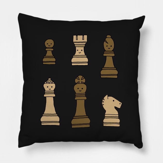 Chess Pieces - Cute Kawaii Cartoon Pillow by softbluehum