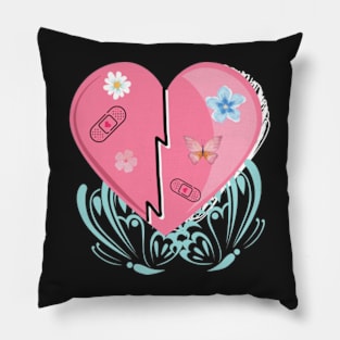 broken heart healing with daisies, flowers and band-aids Pillow