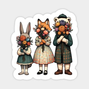 Floral Bouquet Trio - Charming Animal Friends Magnet