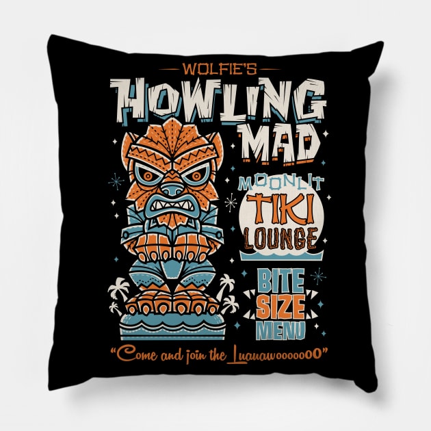 Wolf Man Creepy Cute Tiki Lounge - Hawaii Vacation Surf Monster Pillow by Nemons