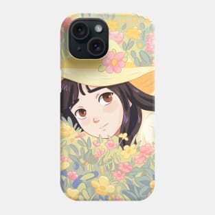 Cute girl surrounded by flowers Phone Case