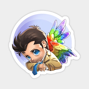 Glitter Rainbow Winged Castiel Magnet