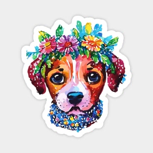 Beagle Puppy with Flower Crown Doodle Magnet