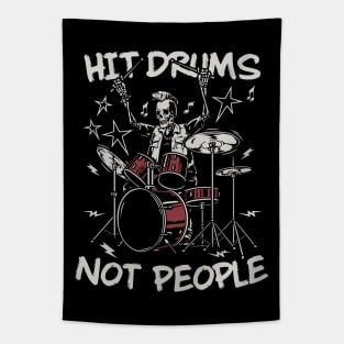 Hit Drums Not People: Groovy Skeleton Playing Drums Tapestry