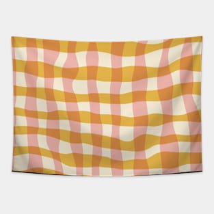 Abstract organic wonky played, gingham pattern in soft pink and golden mustard Tapestry