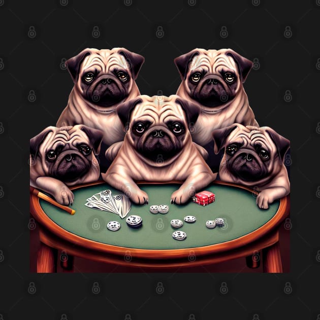 Pugs playing poker by Arassa Army