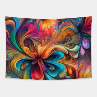 Rainbow Waves and Swirls Abstract Art Tapestry