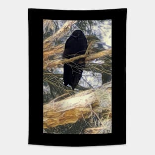 Black raven in the tree Tapestry