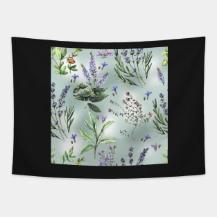 Watercolor pattern with scented herbs Tapestry