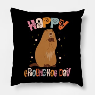 Groovy Happy Groundhog Day 2024 Cute Ground Hog Funny Holiday Pillow