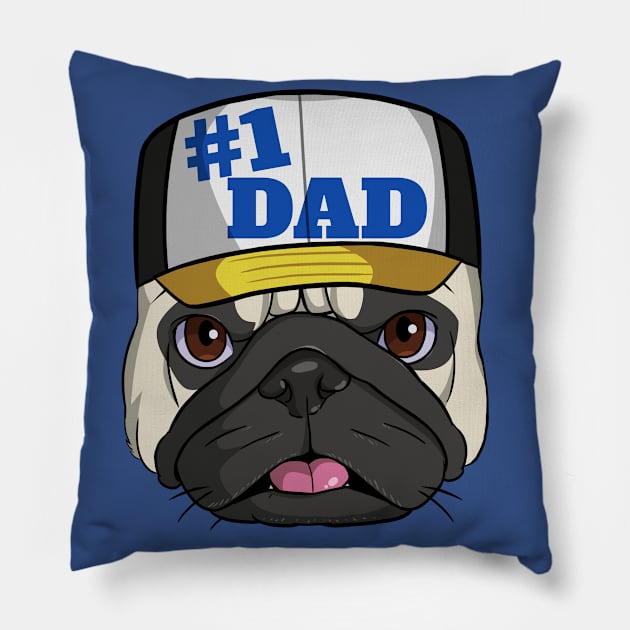 Pug #1 Dad Fathers Day Pillow by Noseking