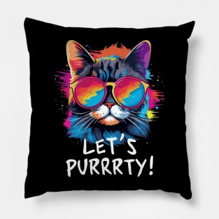 Party Cat in Sunglasses Men Women 90s Retro Pun Funny Cat Pillow