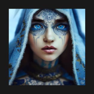 Tisha Liadan - Beautiful Gothic Elf Woman with Bright Blue Eyes T-Shirt