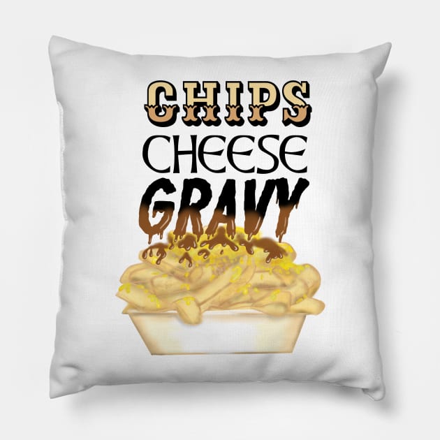 chips, cheese and gravy Pillow by Manxcraft