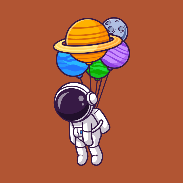 Cute Astronaut Floating With Planet Balloon by Catalyst Labs