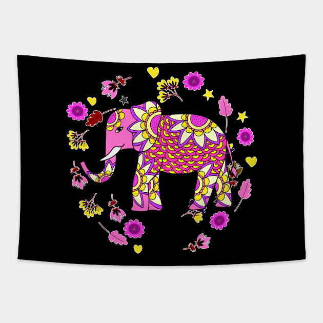 Mandala Elephant Flowers Tapestry by letnothingstopyou