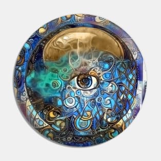 Crystal ball with all seeing eye Pin