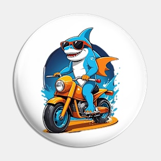 Motorbike Riding Shark Pin