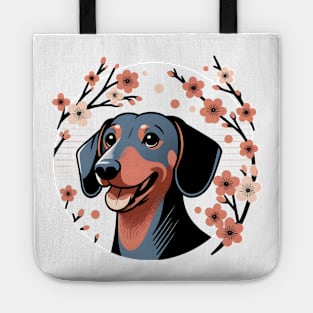 Dachshund Celebrates Spring Amidst Cherry Blossoms and Flowers Tote