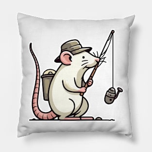 white rat fishing with fishing rod Pillow