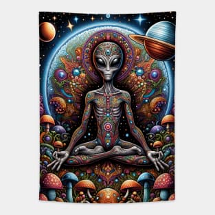 Psychedelic Alien Universe Meditate Art Tapestry