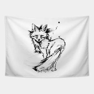 You Looking at me! - Cute fox drawing in black and white Tapestry