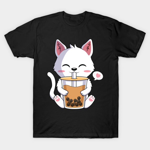 Kawaii Cat Drinking Boba Tea Japanese Anime - Boba Tea - T-Shirt