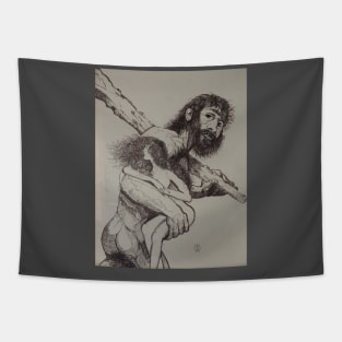 Caveman Carries Woman Tapestry