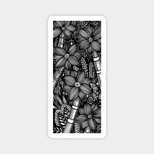 Forest Tree and Vines Pen and Ink Illustration Showing a Composition of Trees and Flower inside a Rectangle Magnet