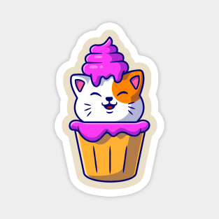Cute Cat Cupcake Cartoon Magnet