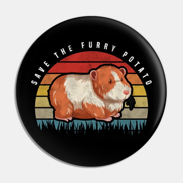 Save The Furry Potato, Retro Vintage Cute Hamster Pin by BenTee