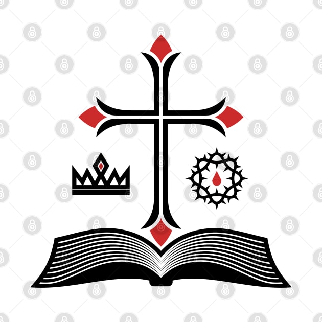 Cross of Jesus Christ, open bible and royal symbols. by Reformer