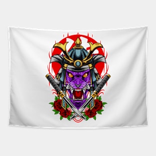 Samurai Wolf - Skyblue Kabuto Tapestry