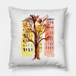 Urban Sketch Apartment Building Watercolor Pillow