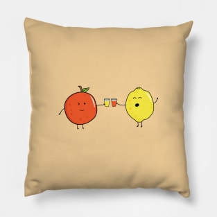 funny fruits orange and lemon drinking juice together Pillow